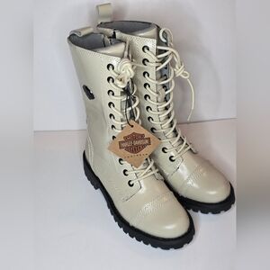 BNWOB Wmns Harley Davidson Walsen 8.5" Motorcycle Boots Light Beige Sz 5.5